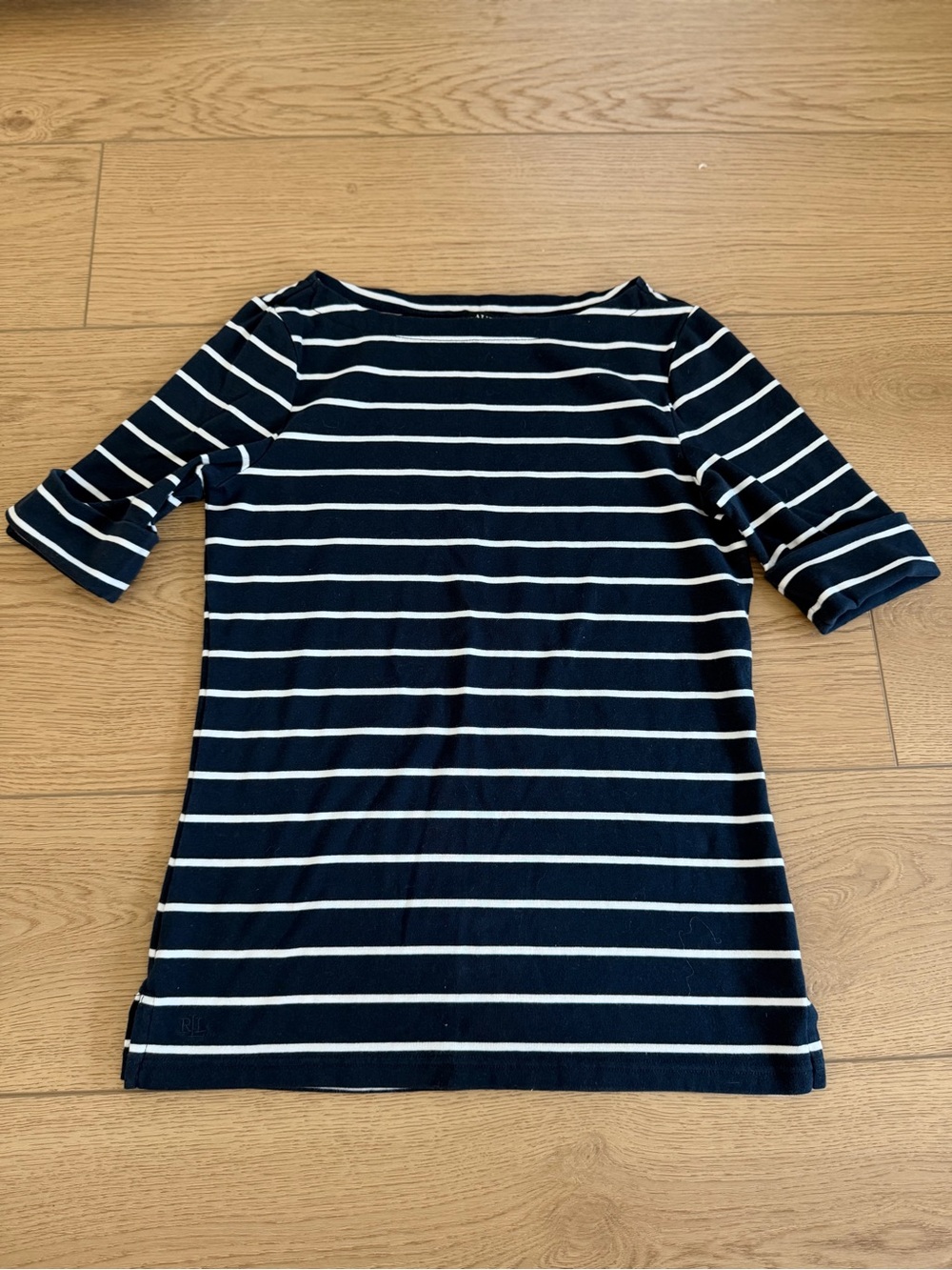 Classic Navy and White Striped Women’s Boatneck Top ralph lauren